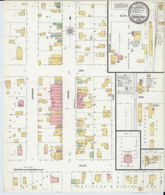 Sanborn Fire Insurance Map from Schoolcraft, Kalamazoo County, Michigan (1899), Sheet #0001 - Historic Sanborn Fire Insurance Map Print, vintage old map wall art, antique decor, genealogy gift, Michigan Michigan map
