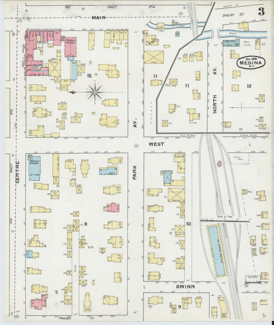 Sanborn Fire Insurance Map from Medina, Orleans County, New York (1892), Sheet #0003 - Historic Sanborn Fire Insurance Map Print, vintage old map wall art, antique decor, genealogy gift, New York New York map