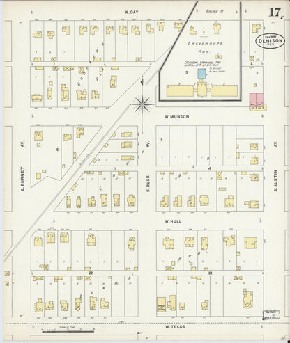 Sanborn Fire Insurance Map from Denison, Grayson County, Texas (1897), Sheet #0017 - Historic Sanborn Fire Insurance Map Print, vintage old map wall art, antique decor, genealogy gift, Texas Texas map