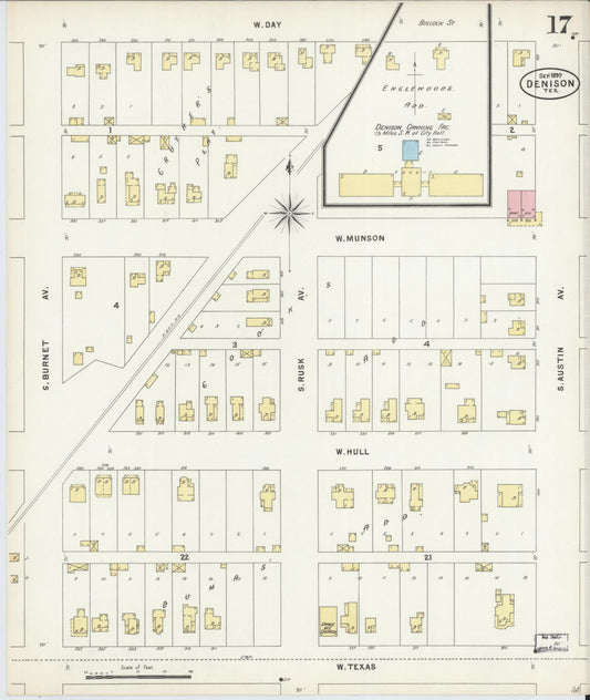 Sanborn Fire Insurance Map from Denison, Grayson County, Texas (1897), Sheet #0017 - Historic Sanborn Fire Insurance Map Print, vintage old map wall art, antique decor, genealogy gift, Texas Texas map