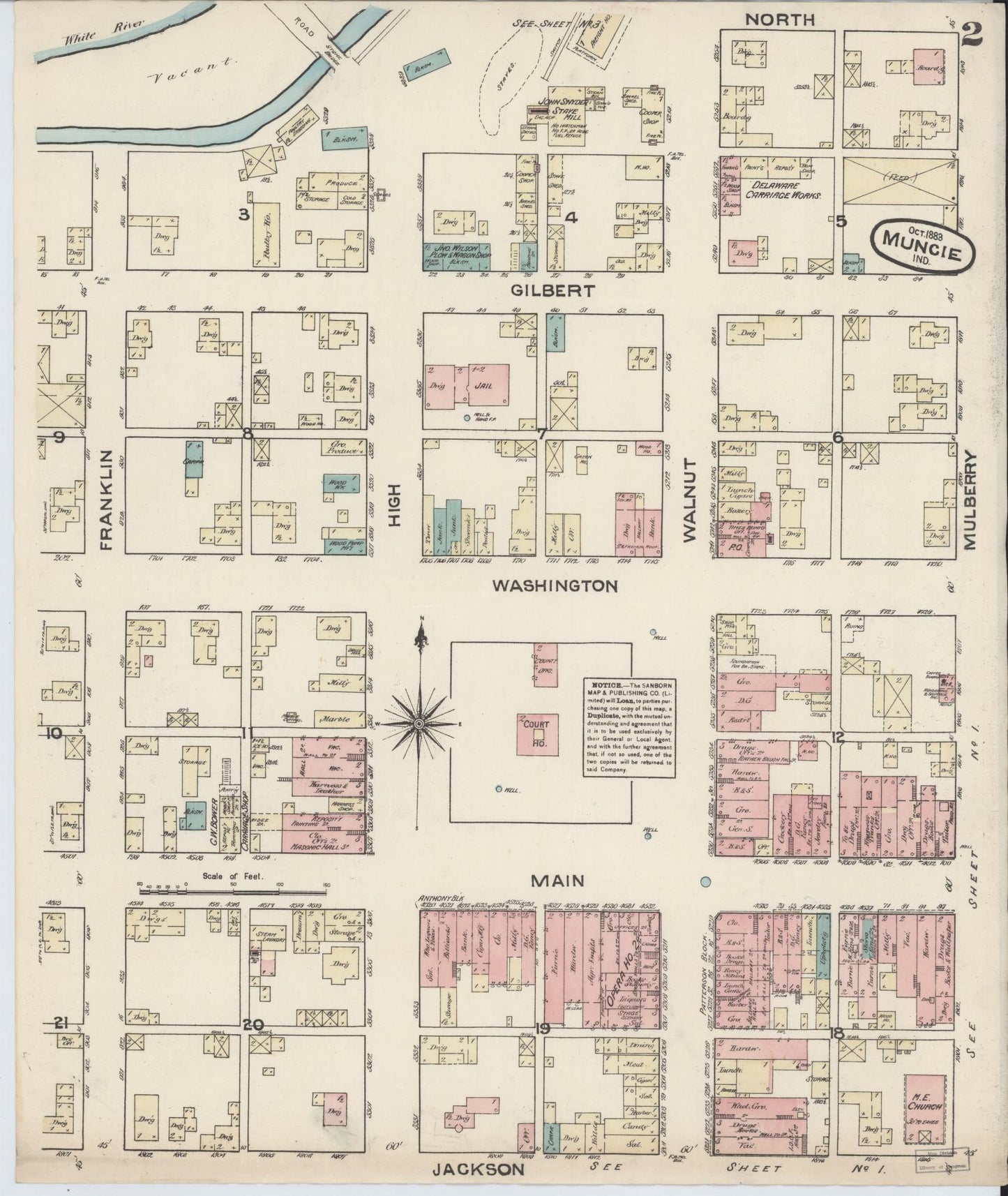 Sanborn Fire Insurance Map from Muncie, Delaware County, Indiana (1883), Sheet #0002 - Complete Map Set gallery image, historic Sanborn map, vintage wall art, Muncie Delaware