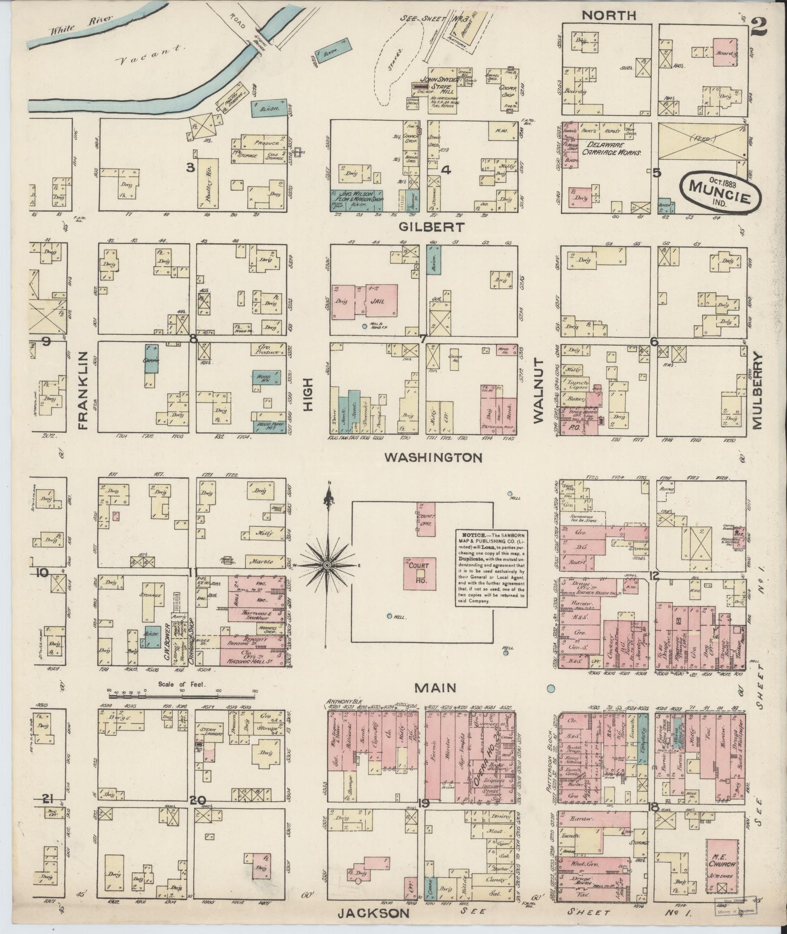 Sanborn Fire Insurance Map from Muncie, Delaware County, Indiana (1883), Sheet #0002 - Complete Map Set gallery image, historic Sanborn map, vintage wall art, Muncie Delaware