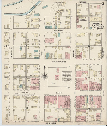 Sanborn Fire Insurance Map from Muncie, Delaware County, Indiana (1883), Sheet #0002 - Complete Map Set gallery image, historic Sanborn map, vintage wall art, Muncie Delaware