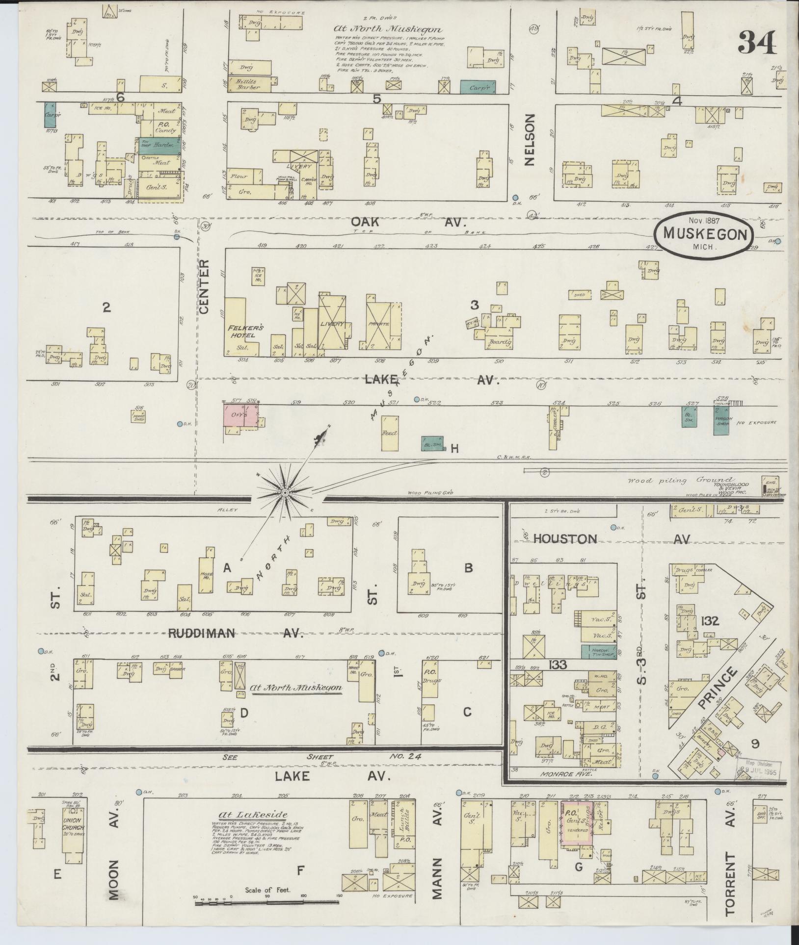 Sanborn Fire Insurance Map from Muskegon, Muskegon County, Michigan (1887), Sheet #0034 - Complete Map Set gallery image, historic Sanborn map, vintage wall art, Michigan Michigan