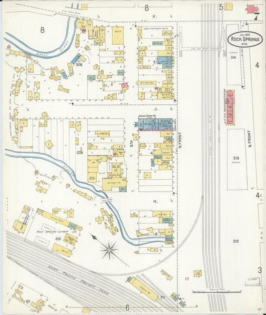 Sanborn Fire Insurance Map from Rock Springs, Sweetwater County, Wyoming (1903), Sheet #0007 - Historic Sanborn Fire Insurance Map Print, vintage old map wall art, antique decor, genealogy gift, Wyoming Wyoming map