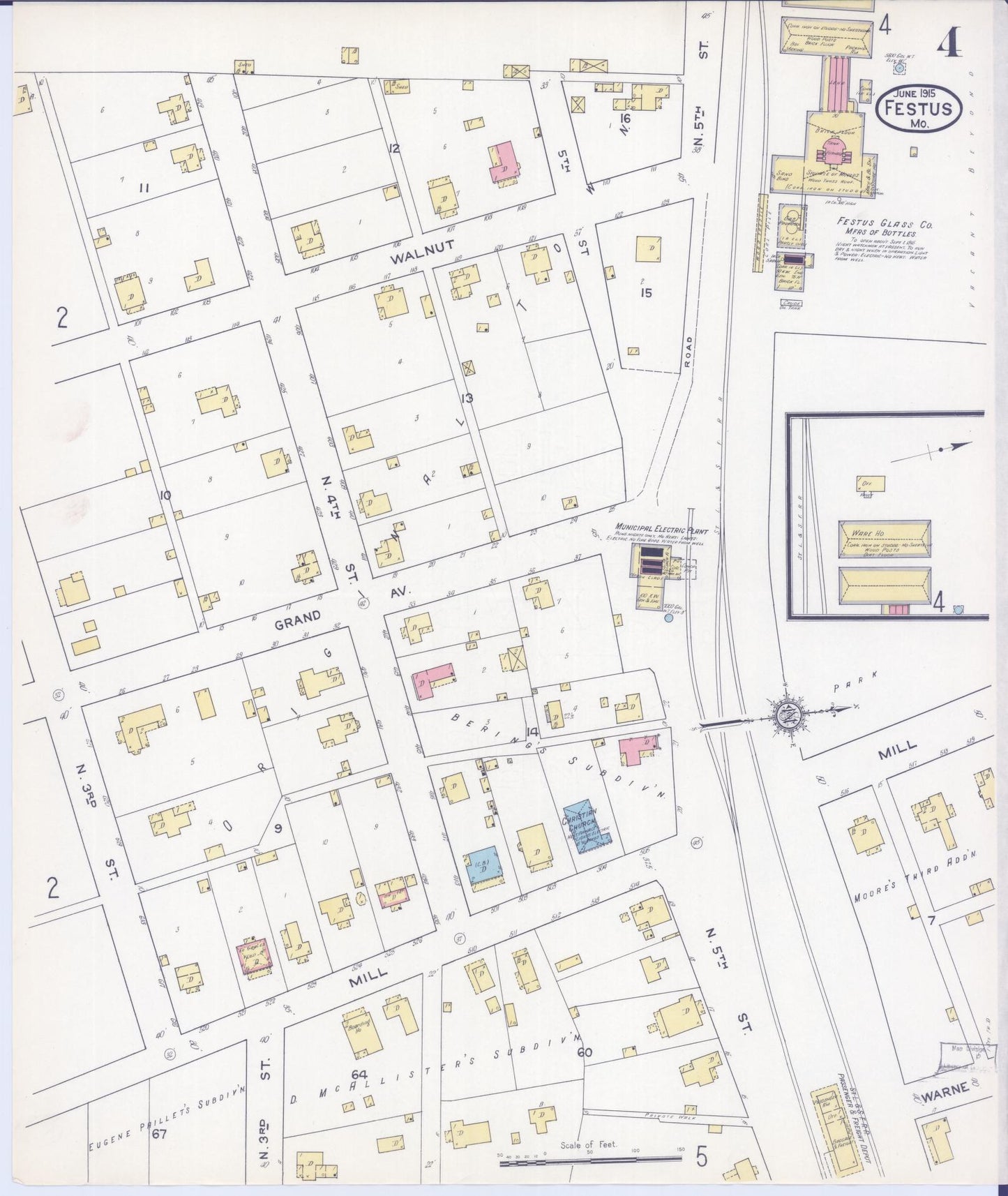 Sanborn Fire Insurance Map from Festus, Jefferson County, Missouri (1915), Sheet #0004 - Historic Sanborn Fire Insurance Map Print, vintage old map wall art, antique decor, genealogy gift, Missouri Missouri map