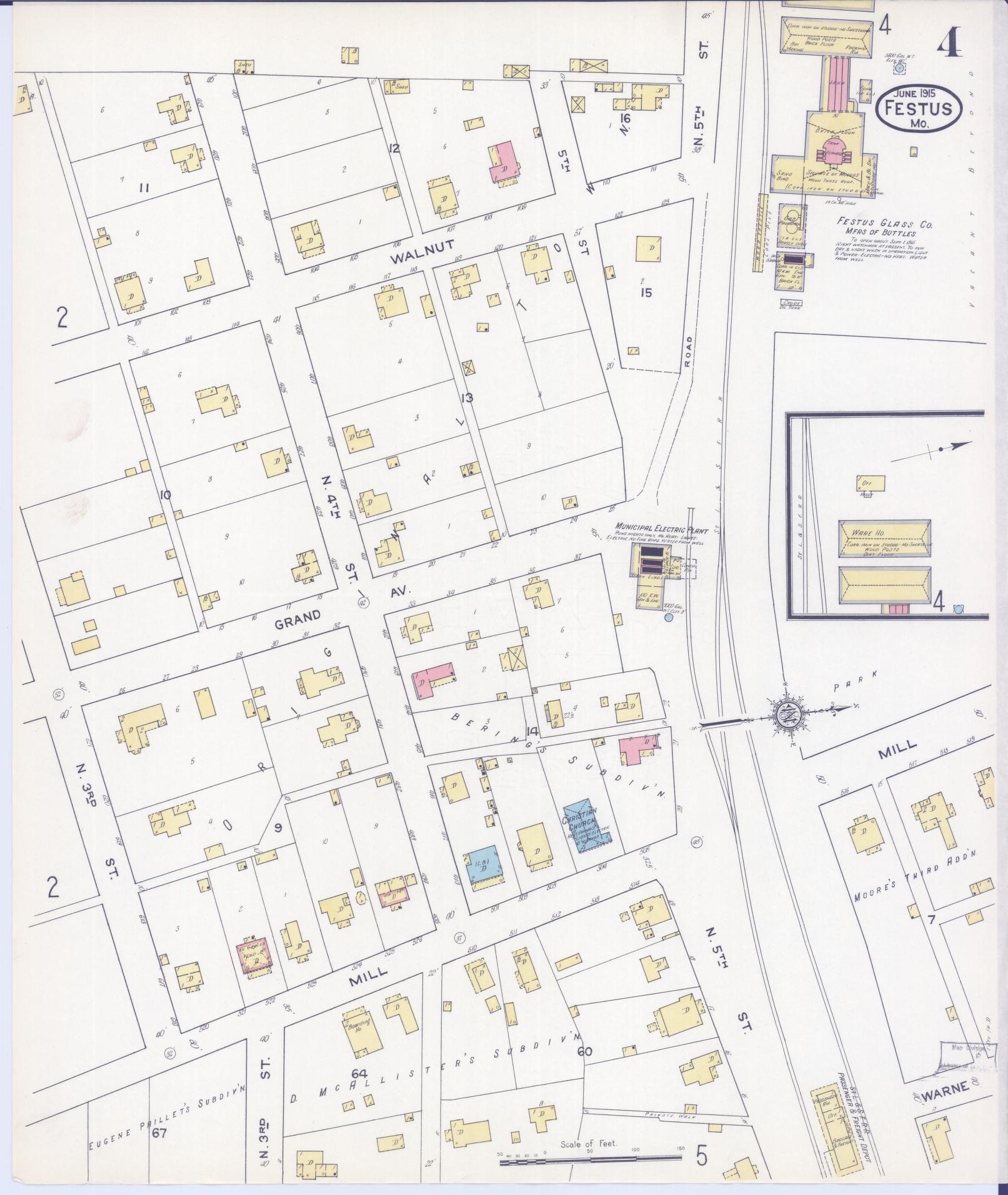 Sanborn Fire Insurance Map from Festus, Jefferson County, Missouri (1915), Sheet #0004 - Historic Sanborn Fire Insurance Map Print, vintage old map wall art, antique decor, genealogy gift, Missouri Missouri map