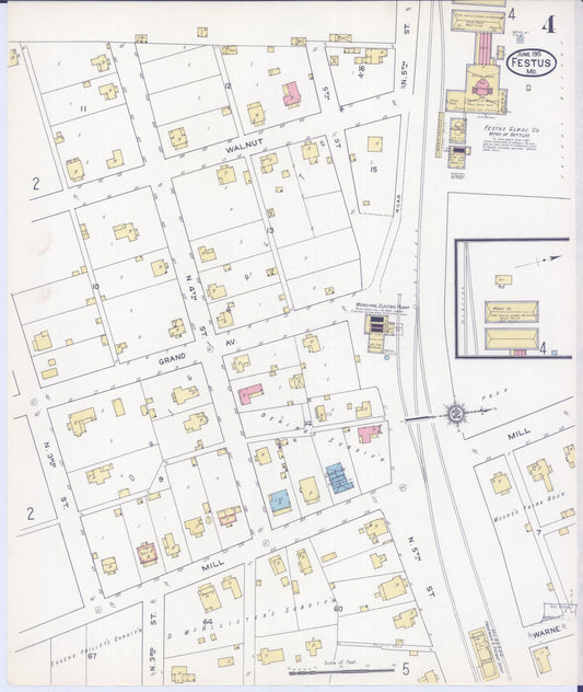 Sanborn Fire Insurance Map from Festus, Jefferson County, Missouri (1915), Sheet #0004 - Historic Sanborn Fire Insurance Map Print, vintage old map wall art, antique decor, genealogy gift, Missouri Missouri map