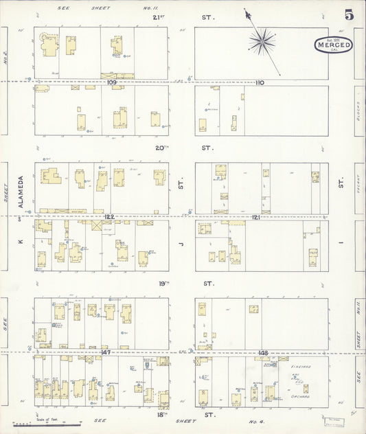 Sanborn Fire Insurance Map from Merced, Merced County, California (1891), Sheet #0005 - Historic Sanborn Fire Insurance Map Print, vintage old map wall art, antique decor, genealogy gift, California California map