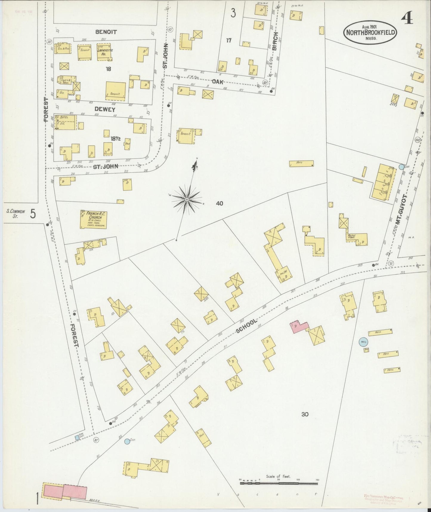 Sanborn Fire Insurance Map from North Brookfield, Worcester County, Massachusetts (1901), Sheet #0004 - Historic Sanborn Fire Insurance Map Print, vintage old map wall art, antique decor, genealogy gift, Massachusetts Massachusetts map