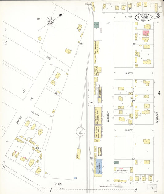 Sanborn Fire Insurance Map from Boise, Ada County, Idaho (1903), Sheet #0003 - Historic Sanborn Fire Insurance Map Print, vintage old map wall art, antique decor, genealogy gift, Idaho Idaho map