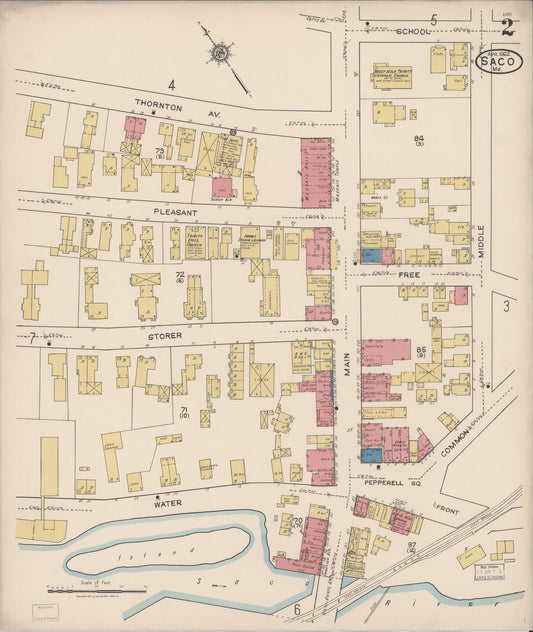 Sanborn Fire Insurance Map from Saco, York County, Maine (1922), Sheet #0002 - Historic Sanborn Fire Insurance Map Print, vintage old map wall art, antique decor, genealogy gift, Maine Maine map