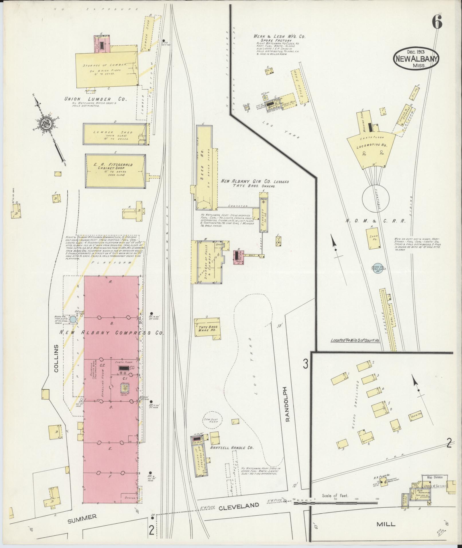 Sanborn Fire Insurance Map from New Albany, Union County, Mississippi (1913), Sheet #0006 - Complete Map Set gallery image, historic Sanborn map, vintage wall art, Mississippi Mississippi
