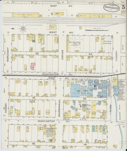 Sanborn Fire Insurance Map from Kankakee, Kankakee County, Illinois (1887), Sheet #0005 - Historic Sanborn Fire Insurance Map Print, vintage old map wall art, antique decor, genealogy gift, Illinois Illinois map