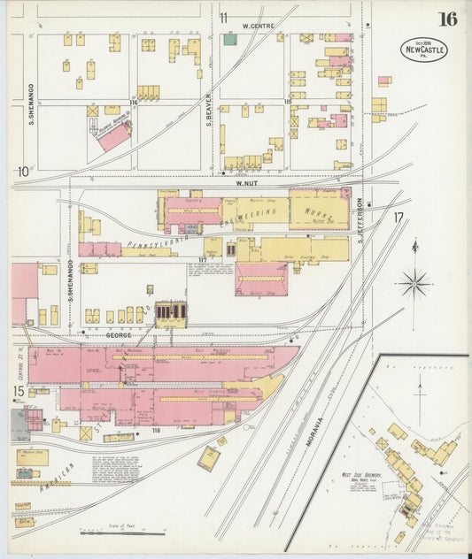 Sanborn Fire Insurance Map from New Castle, Lawrence County, Pennsylvania (1899), Sheet #0016 - Historic Sanborn Fire Insurance Map Print, vintage old map wall art, antique decor, genealogy gift, Pennsylvania Pennsylvania map