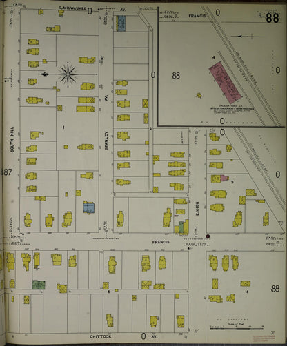 Sanborn Fire Insurance Map from Jackson, Jackson County, Michigan (1907), Sheet #0088 - Historic Sanborn Fire Insurance Map Print, vintage old map wall art, antique decor, genealogy gift, Michigan Michigan map