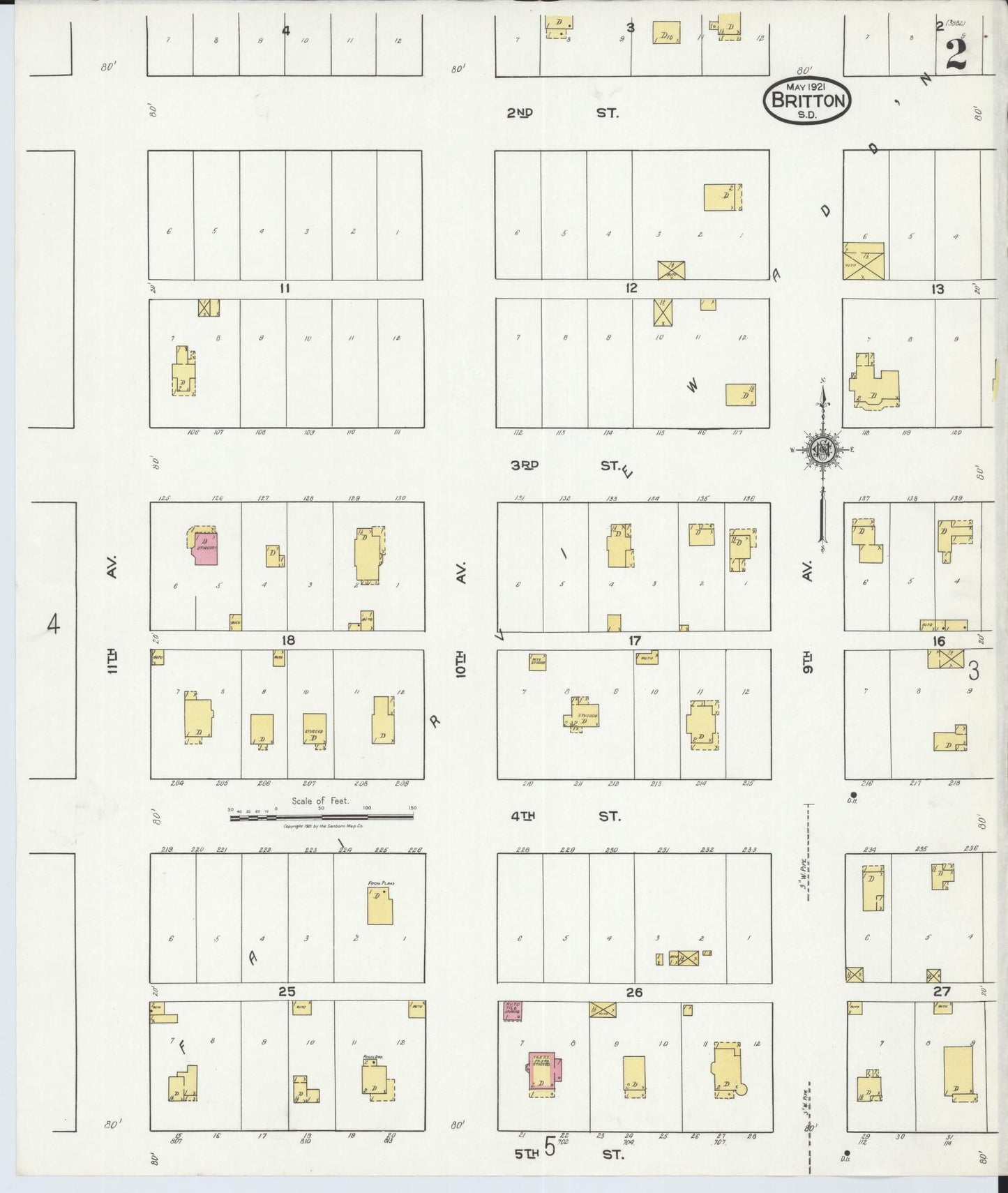 Sanborn Fire Insurance Map from Britton, Marshall County, South Dakota (1921), Sheet #0002 - Complete Map Set gallery image, historic Sanborn map, vintage wall art, South Dakota South Dakota