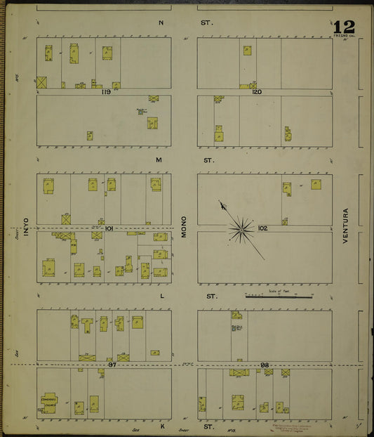 Sanborn Fire Insurance Map from Fresno, Fresno County, California (1888), Sheet #0012 - Historic Sanborn Fire Insurance Map Print, vintage old map wall art, antique decor, genealogy gift, California California map