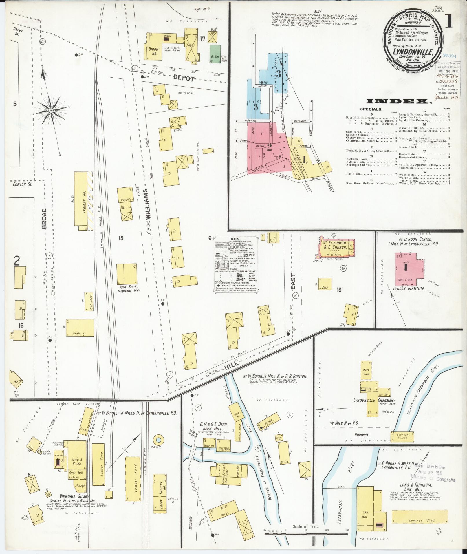 Sanborn Fire Insurance Map from Lyndonville, Caledonia County, Vermont. (1900) – Historic Sanborn Fire Insurance Map Print