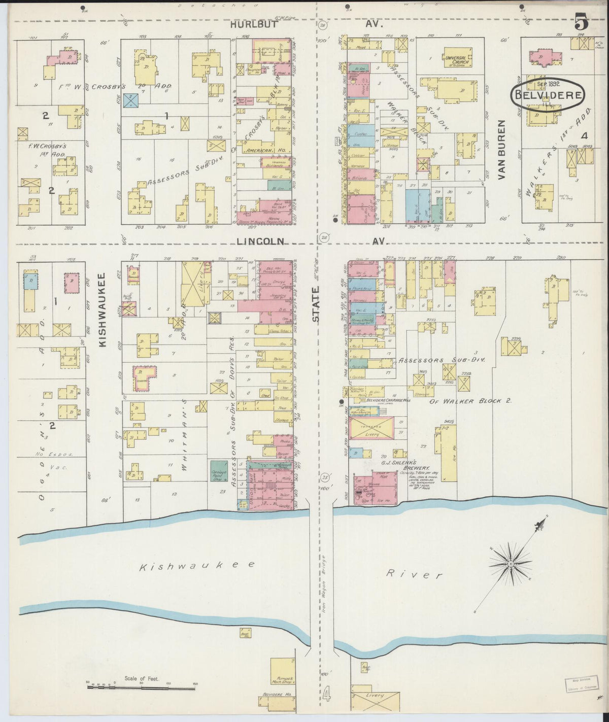 Sanborn Fire Insurance Map from Belvidere, Boone County, Illinois (1892), Sheet #0005 - Complete Map Set gallery image, historic Sanborn map, vintage wall art, Illinois Illinois
