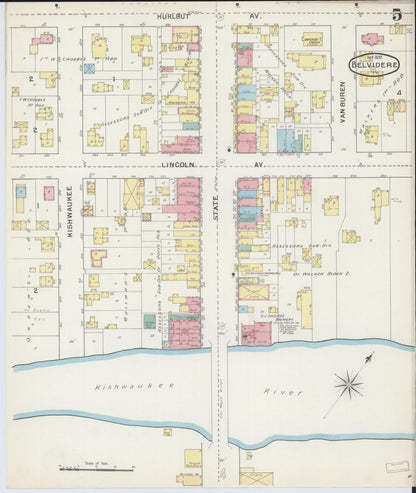 Sanborn Fire Insurance Map from Belvidere, Boone County, Illinois (1892), Sheet #0005 - Complete Map Set gallery image, historic Sanborn map, vintage wall art, Illinois Illinois