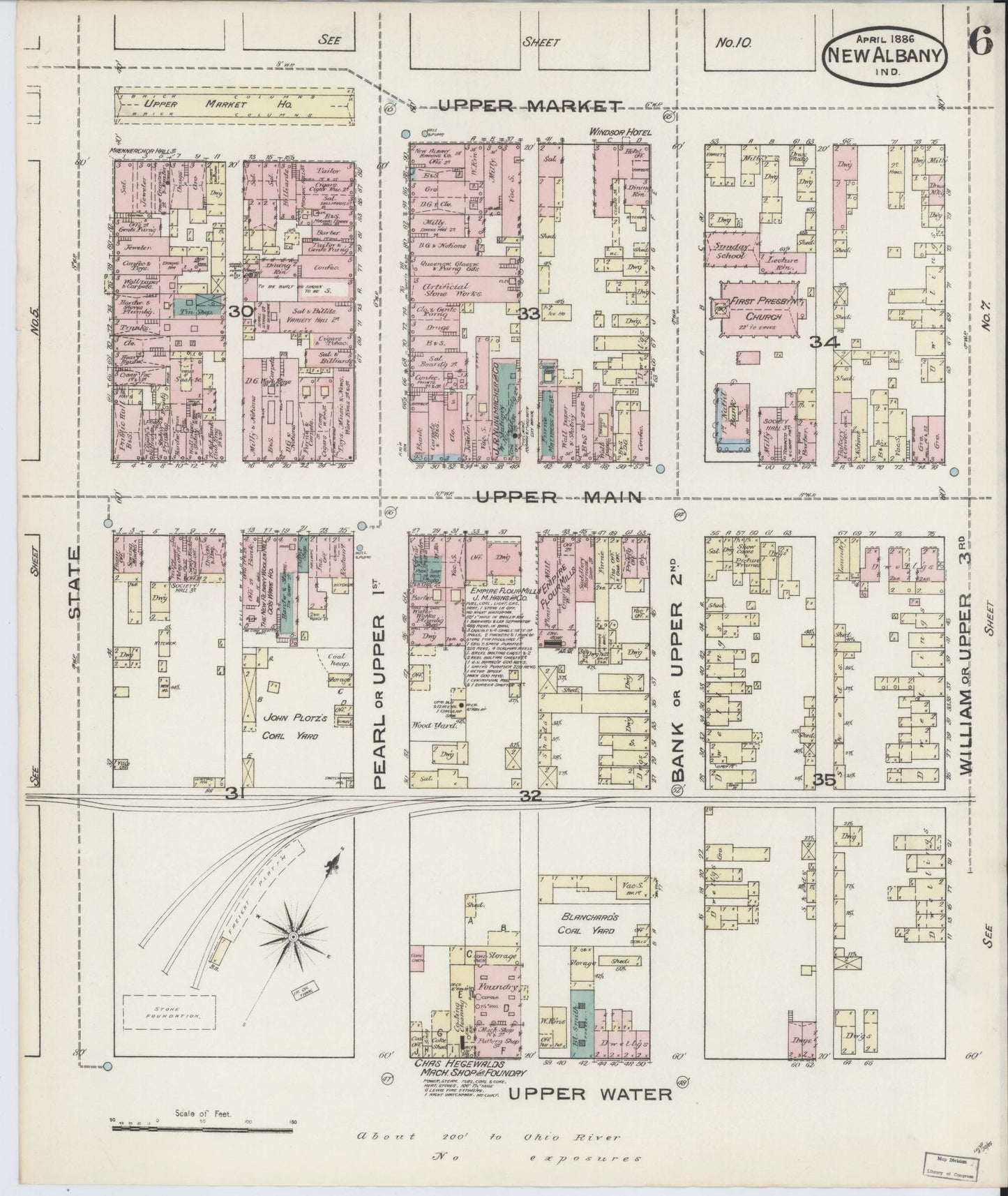 Sanborn Fire Insurance Map from New Albany, Floyd County, Indiana (1886), Sheet #0006 - Complete Map Set gallery image, historic Sanborn map, vintage wall art, Indiana Indiana