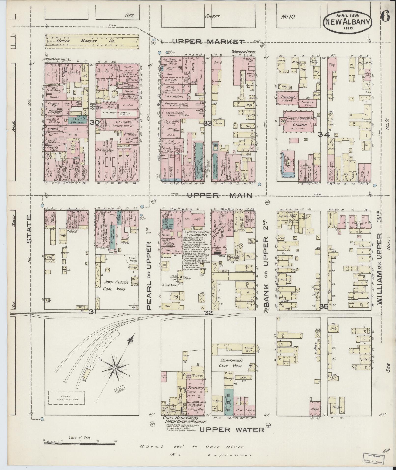 Sanborn Fire Insurance Map from New Albany, Floyd County, Indiana (1886), Sheet #0006 - Complete Map Set gallery image, historic Sanborn map, vintage wall art, Indiana Indiana