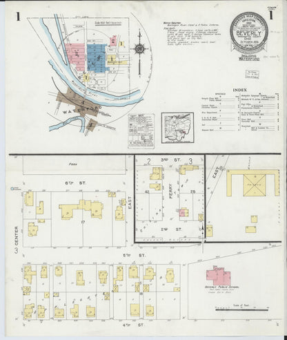 Sanborn Fire Insurance Map from Beverly, Washington County, Ohio (1924), Sheet #0001 - Historic Sanborn Fire Insurance Map Print, vintage old map wall art, antique decor, genealogy gift, Ohio Ohio map