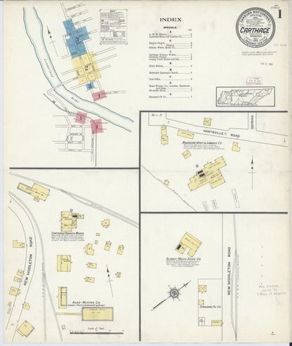 Sanborn Fire Insurance Map from Carthage, Smith County, Tennessee (1913), Sheet #0001 - Complete Map Set gallery image, historic Sanborn map, vintage wall art, Tennessee Tennessee