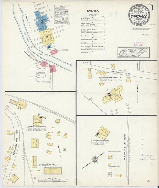 Sanborn Fire Insurance Map from Carthage, Smith County, Tennessee (1913), Sheet #0001 - Complete Map Set gallery image, historic Sanborn map, vintage wall art, Tennessee Tennessee