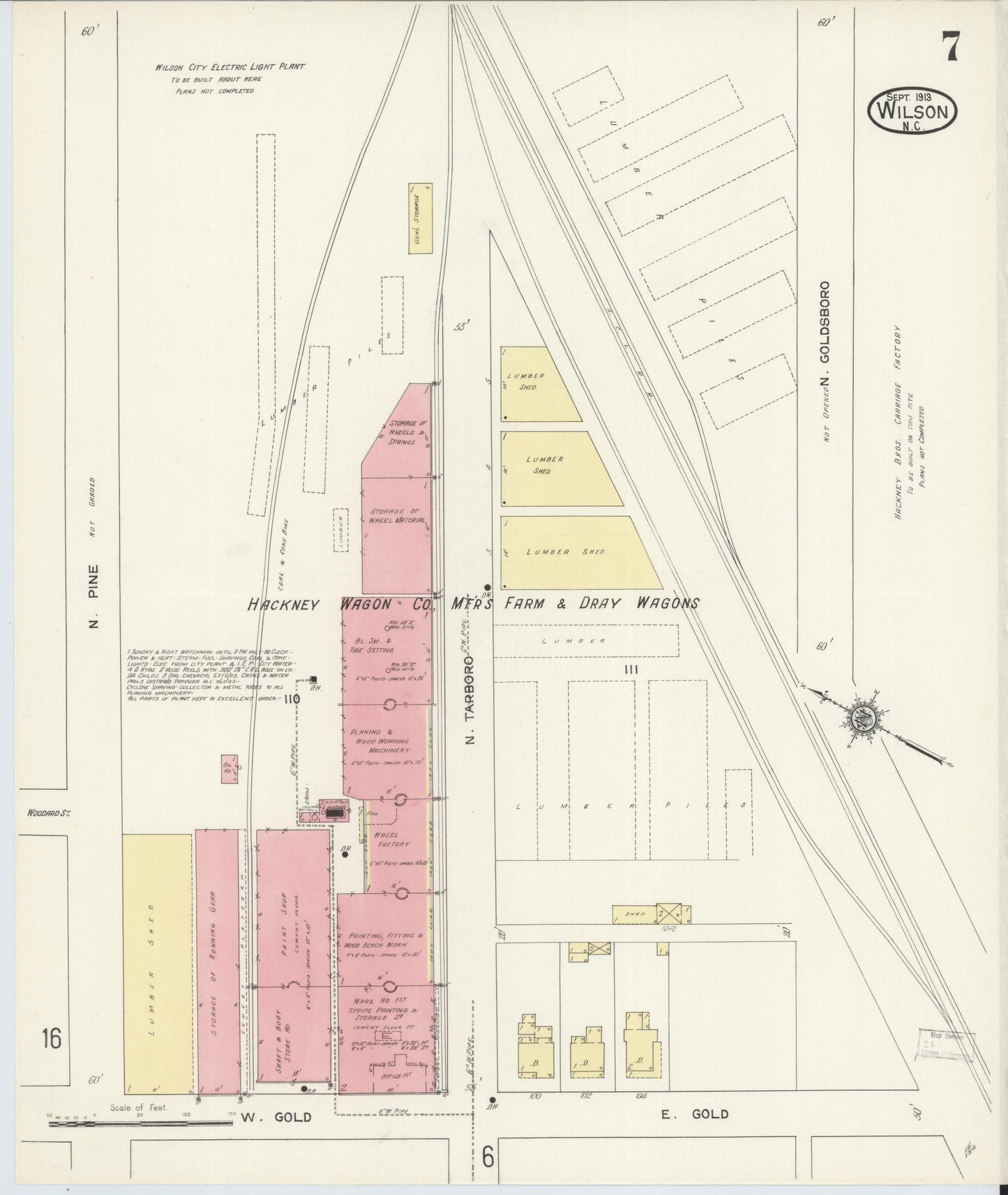 Sanborn Fire Insurance Map from Wilson, Wilson County, North Carolina (1913), Sheet #0007 - Historic Sanborn Fire Insurance Map Print, vintage old map wall art, antique decor, genealogy gift, North Carolina North Carolina map