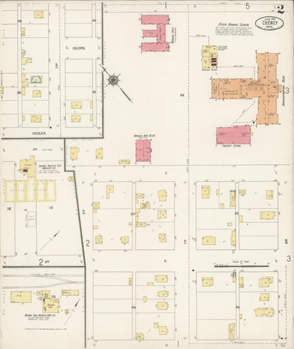 Sanborn Fire Insurance Map from Cheney, Spokane County, Washington (1916), Sheet #0002 - Complete Map Set gallery image, historic Sanborn map, vintage wall art, Washington Washington