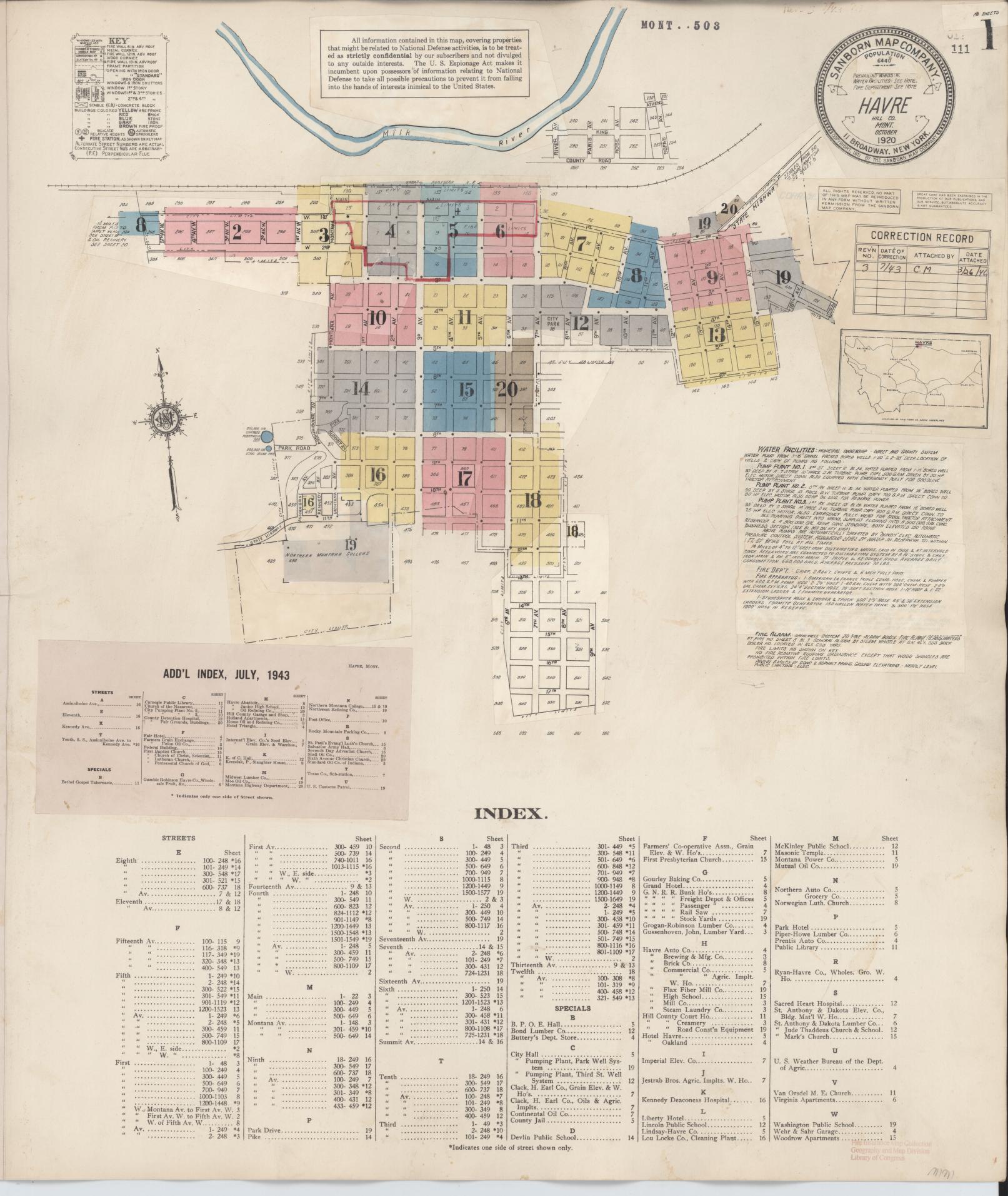 Sanborn Fire Insurance Map from Havre, Hill County, Montana (1943), Sheet #0001 - Complete Map Set gallery image, historic Sanborn map, vintage wall art, Montana Montana