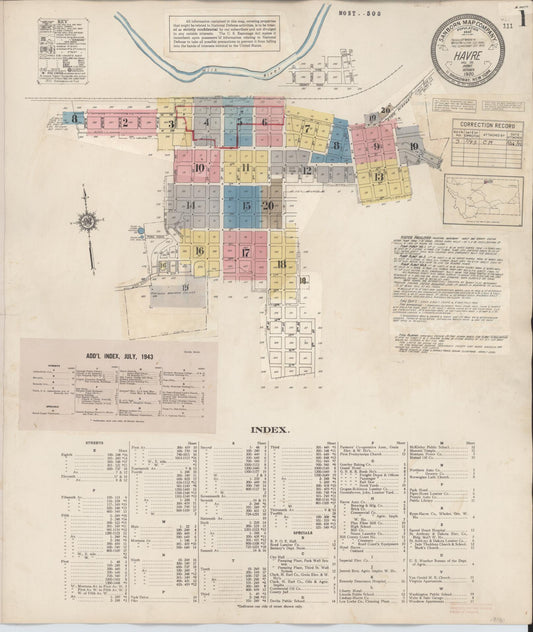 Sanborn Fire Insurance Map from Havre, Hill County, Montana (1943), Sheet #0001 - Complete Map Set gallery image, historic Sanborn map, vintage wall art, Montana Montana