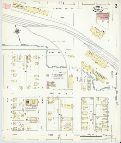 Sanborn Fire Insurance Map from Temple, Bell County, Texas (1910), Sheet #0002 - Historic Sanborn Fire Insurance Map Print, vintage old map wall art, antique decor, genealogy gift, Texas Texas map