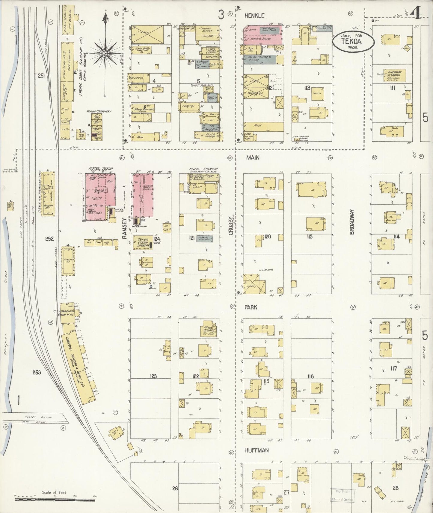 Sanborn Fire Insurance Map from Tekoa, Whitman County, Washington (1908), Sheet #0004 - Complete Map Set gallery image, historic Sanborn map, vintage wall art, Washington Washington