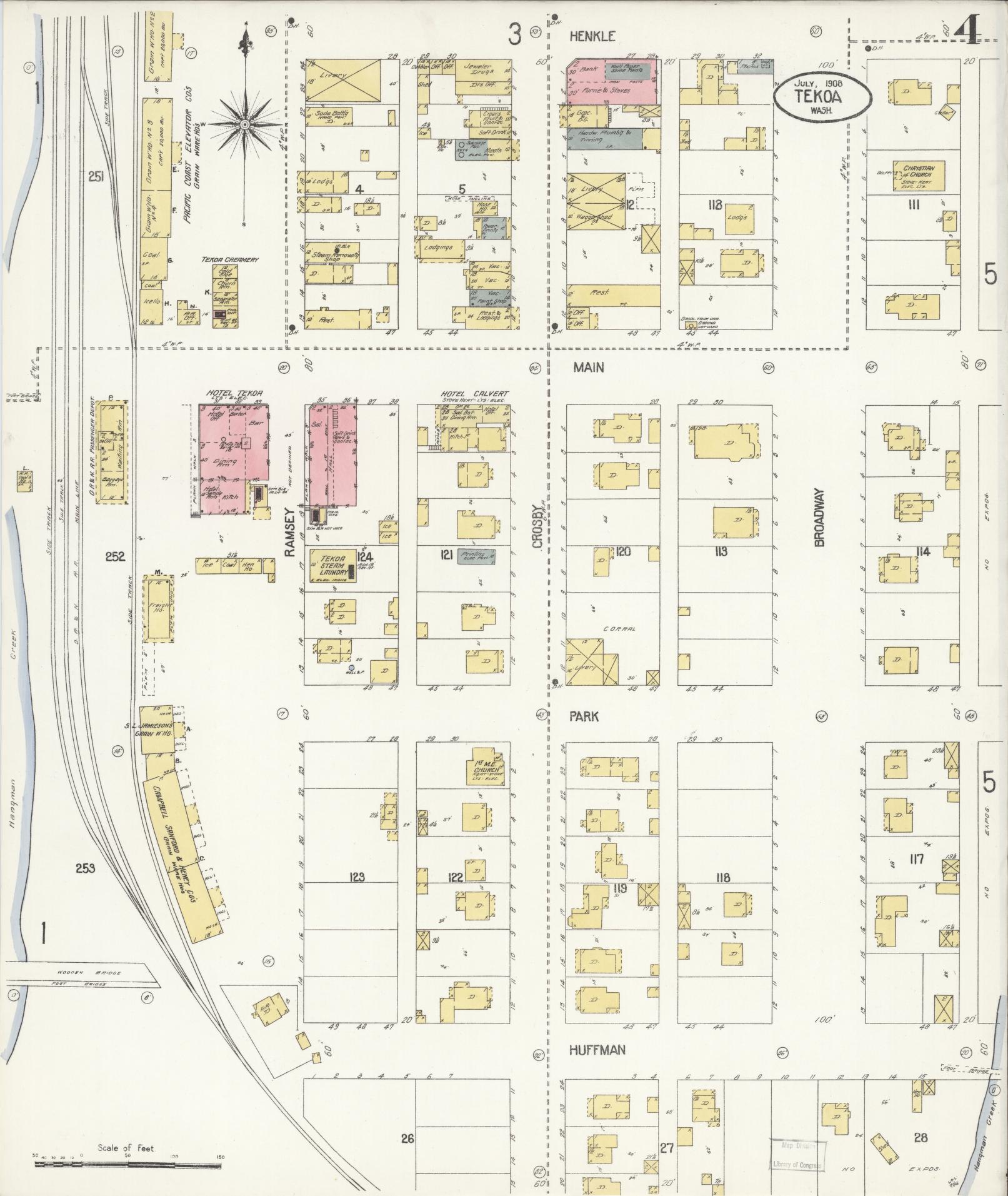 Sanborn Fire Insurance Map from Tekoa, Whitman County, Washington (1908), Sheet #0004 - Complete Map Set gallery image, historic Sanborn map, vintage wall art, Washington Washington