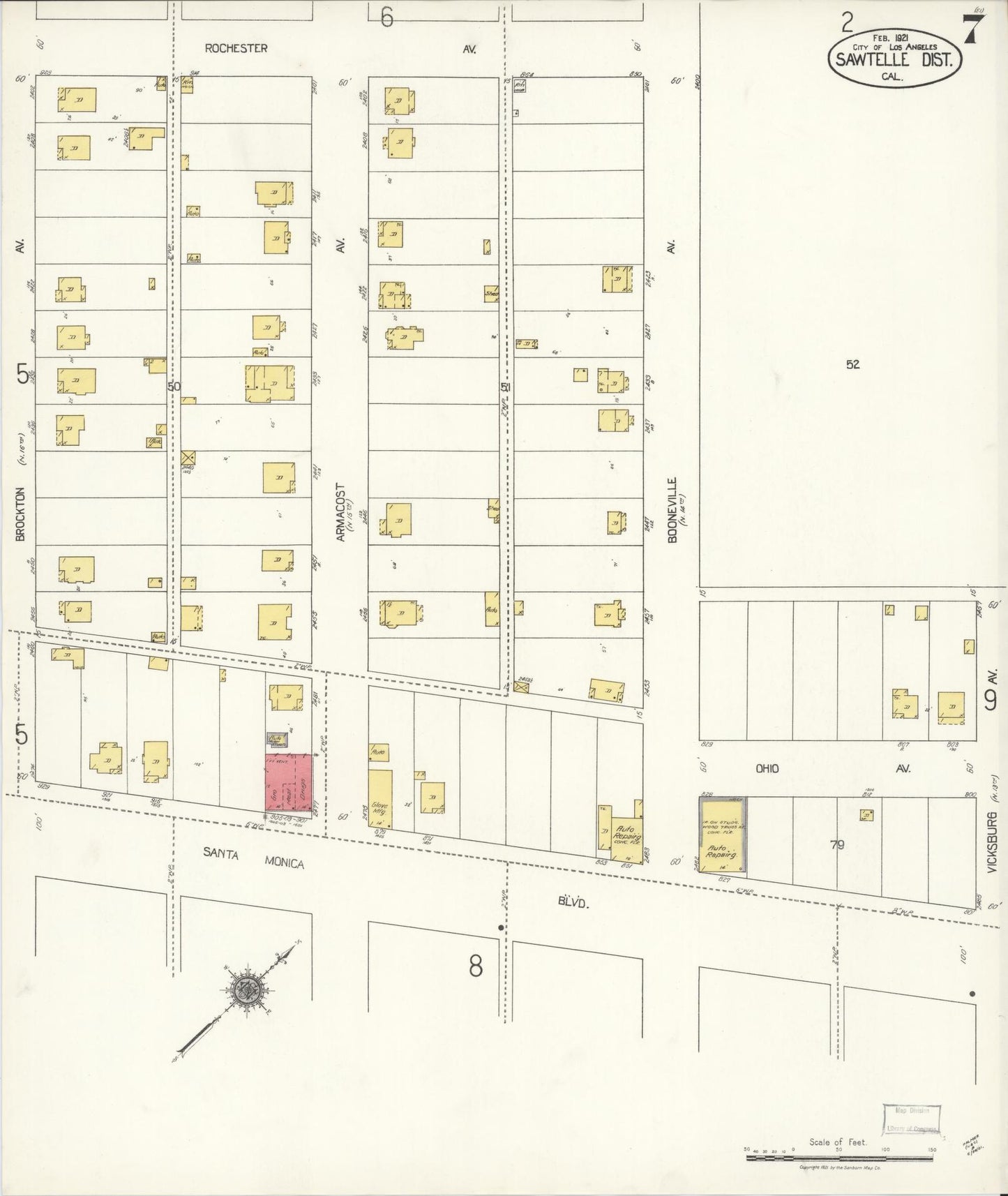 Sanborn Fire Insurance Map from Sawtelle, Los Angeles County, California (1921), Sheet #0007 - Complete Map Set gallery image, historic Sanborn map, vintage wall art, California California
