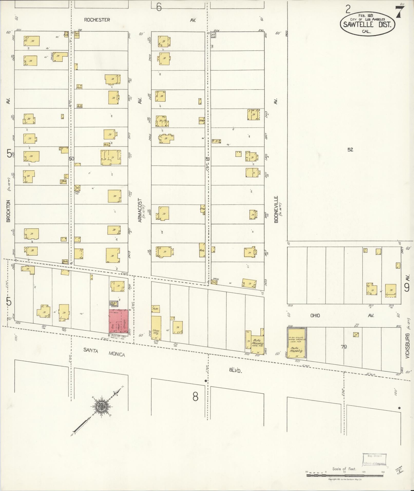 Sanborn Fire Insurance Map from Sawtelle, Los Angeles County, California (1921), Sheet #0007 - Complete Map Set gallery image, historic Sanborn map, vintage wall art, California California