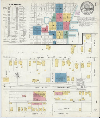 Sanborn Fire Insurance Map from Saint Petersburg, Pinellas County, Florida (1908), Sheet #0001 - Complete Map Set gallery image, historic Sanborn map, vintage wall art, Florida Florida