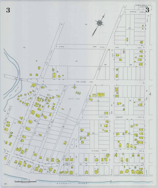 Sanborn Fire Insurance Map from Myrtle Beach, Horry County, South Carolina (1938), Sheet #0003 - Historic Sanborn Fire Insurance Map Print, vintage old map wall art, antique decor, genealogy gift, South Carolina South Carolina map