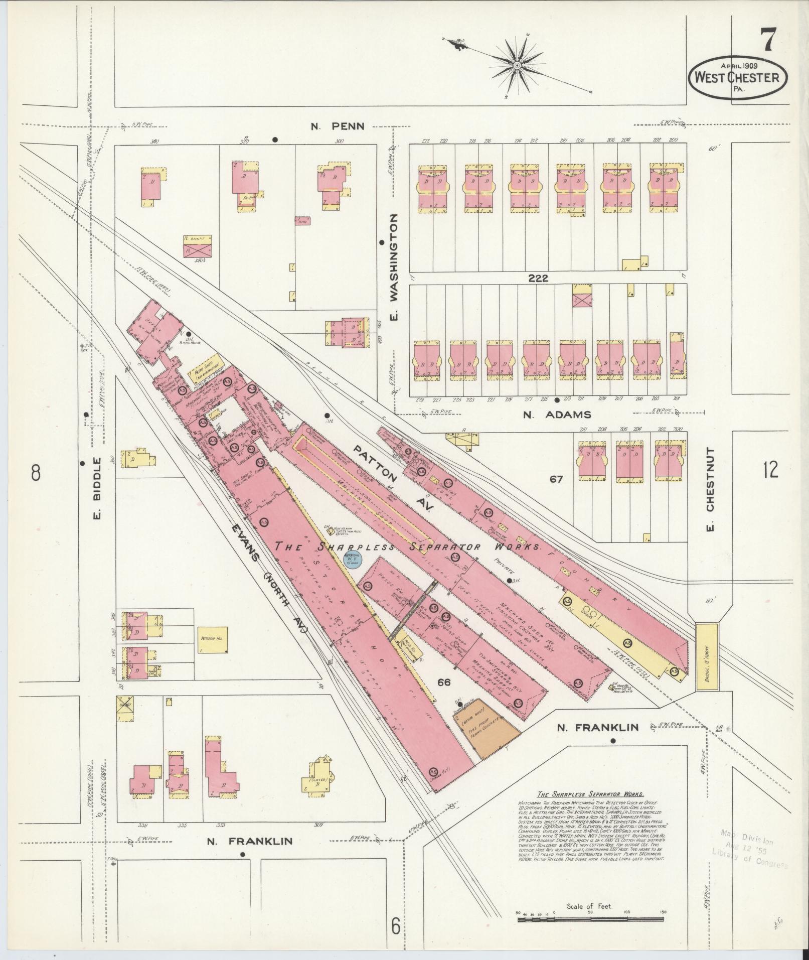 Sanborn Fire Insurance Map from West Chester, Chester County, Pennsylvania (1909), Sheet #0007 - Complete Map Set gallery image, historic Sanborn map, vintage wall art, Pennsylvania Pennsylvania
