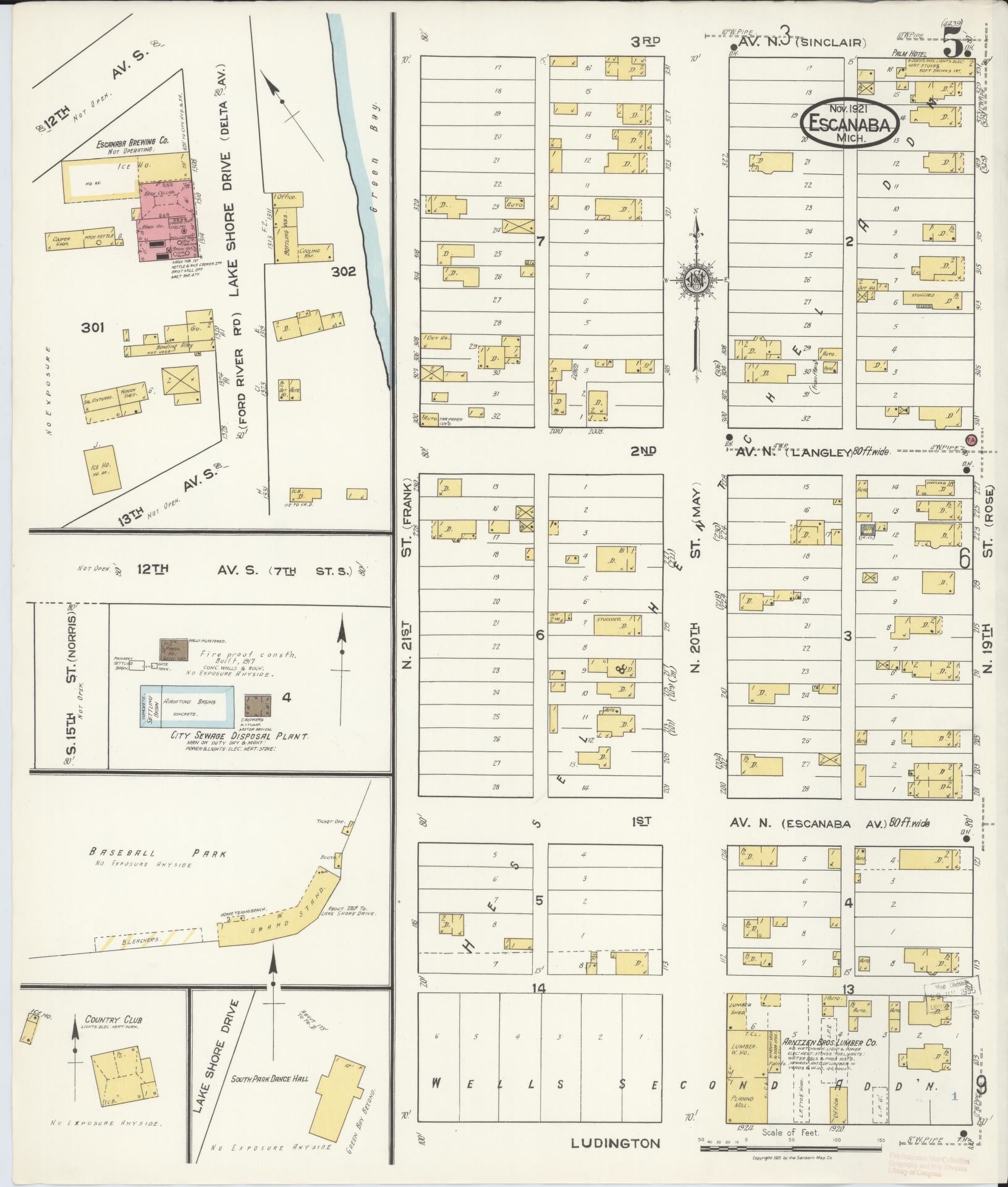 Sanborn Fire Insurance Map from Escanaba, Delta County, Michigan (1921), Sheet #0005 - Complete Map Set gallery image, historic Sanborn map, vintage wall art, Michigan Michigan