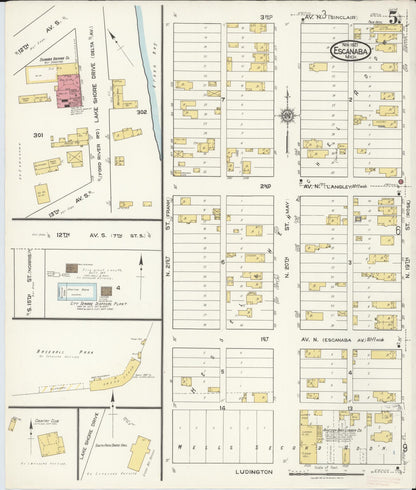 Sanborn Fire Insurance Map from Escanaba, Delta County, Michigan (1921), Sheet #0005 - Complete Map Set gallery image, historic Sanborn map, vintage wall art, Michigan Michigan