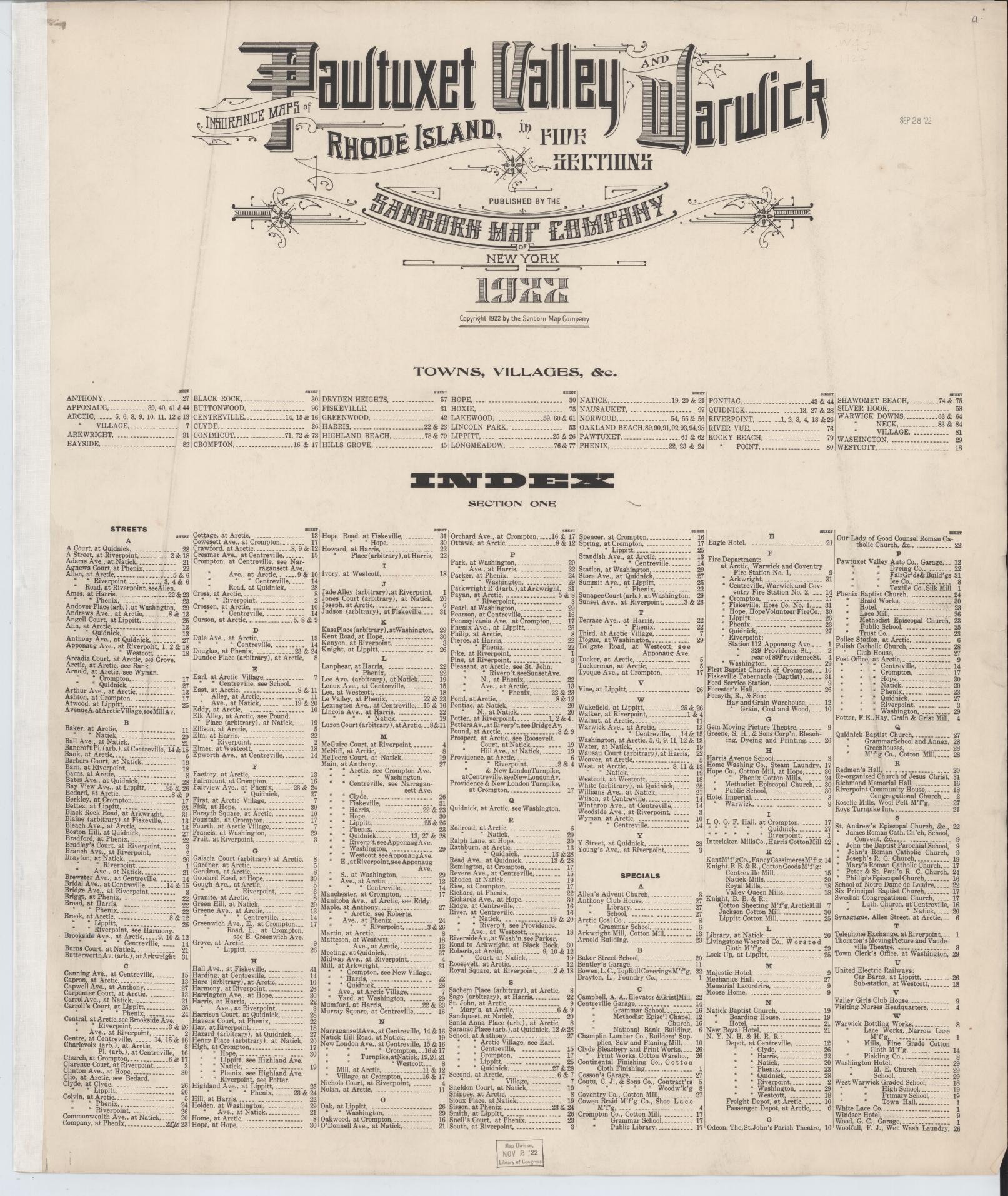 Sanborn Fire Insurance Map from Pawtuxet Valley and Warwick, Providence and Kent Counties, Rhode Island. (Unknown) – Historic Sanborn Fire Insurance Map Print