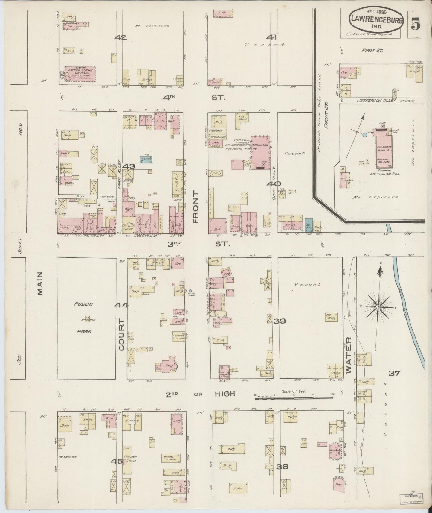 Sanborn Fire Insurance Map from Lawrenceburg, Dearborn County, Indiana (1885), Sheet #0005 - Complete Map Set gallery image, historic Sanborn map, vintage wall art, Indiana Indiana