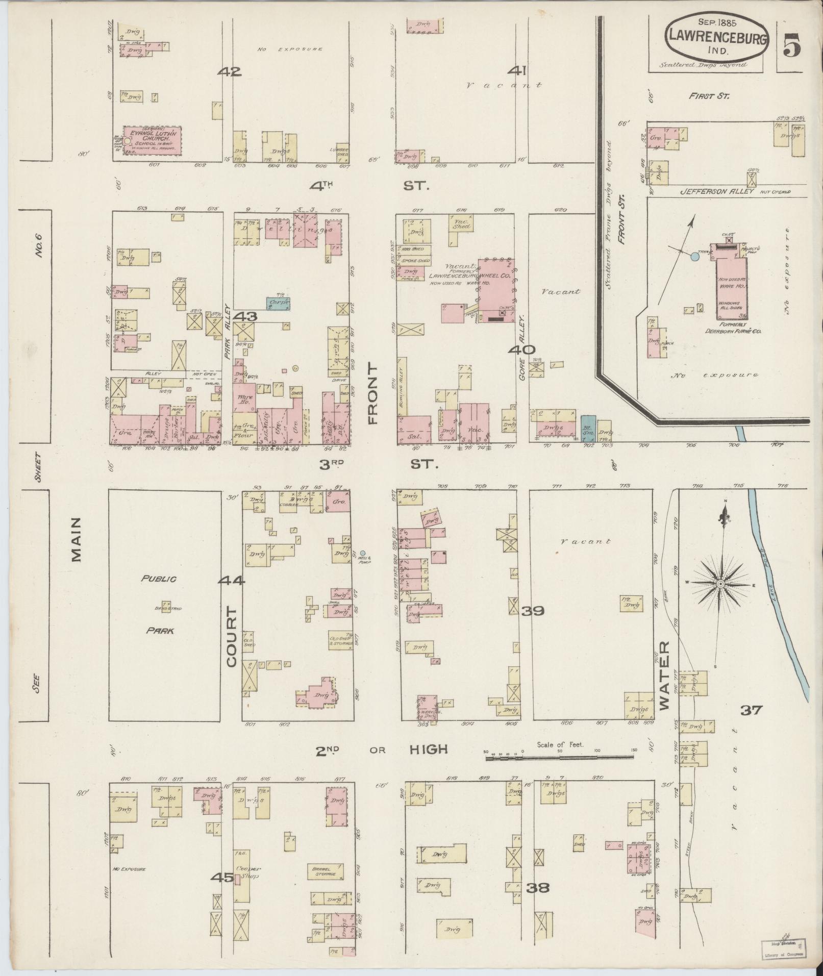 Sanborn Fire Insurance Map from Lawrenceburg, Dearborn County, Indiana (1885), Sheet #0005 - Complete Map Set gallery image, historic Sanborn map, vintage wall art, Indiana Indiana