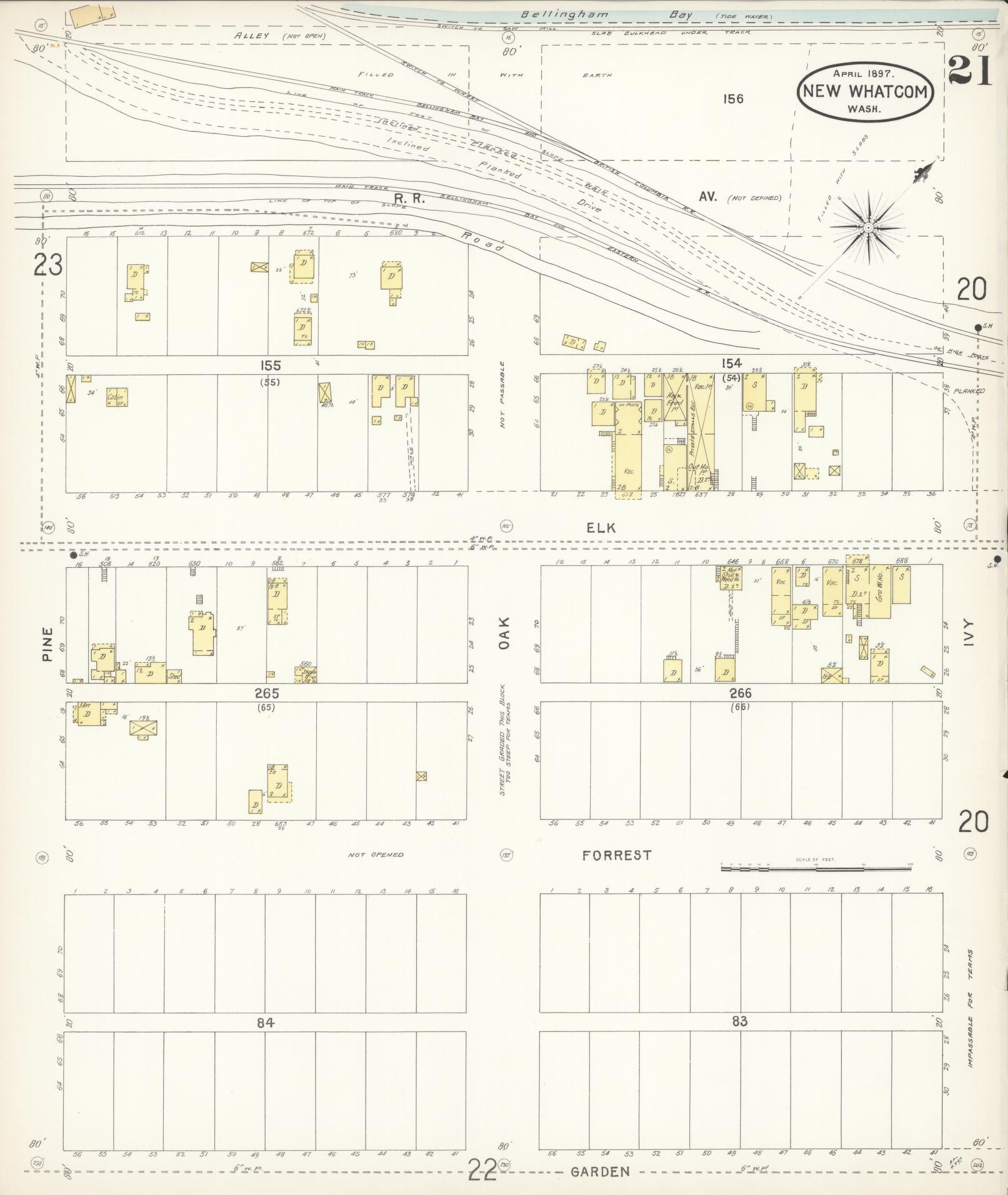 Sanborn Fire Insurance Map from New Whatcom, Whatcom County, Washington (1897), Sheet #0021 - Complete Map Set gallery image, historic Sanborn map, vintage wall art, Washington Washington
