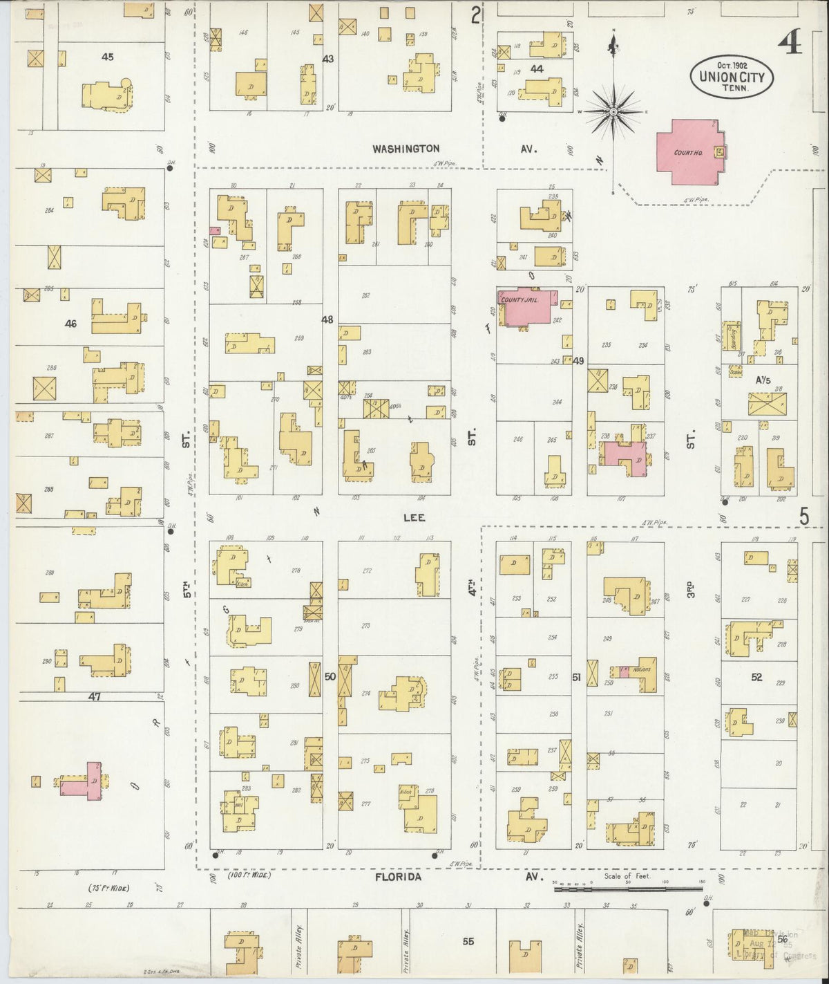 Sanborn Fire Insurance Map from Union City, Obion County, Tennessee (1902), Sheet #0004 - Historic Sanborn Fire Insurance Map Print, vintage old map wall art, antique decor, genealogy gift, Tennessee Tennessee map