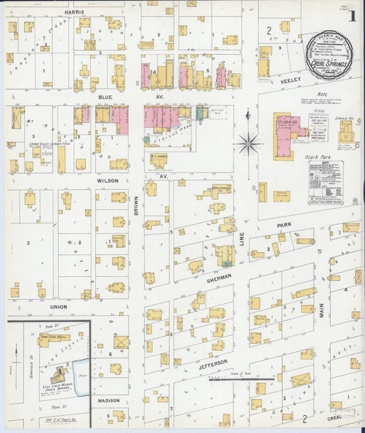 Sanborn Fire Insurance Map from Creal Springs, Williamson County, Illinois (1900), Sheet #0001 - Complete Map Set gallery image, historic Sanborn map, vintage wall art, Illinois Illinois